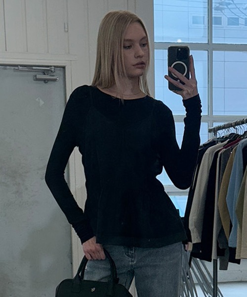 GENERAL IDEA(ジェネラルアイデア)の「GENERAL IDEA/ジェネラルアイディア sheer layered shirring blouse ブラウス(キャミソール・レディース・ブラック/スカイブルー/クリーム・S/M/L)」の15枚目の写真