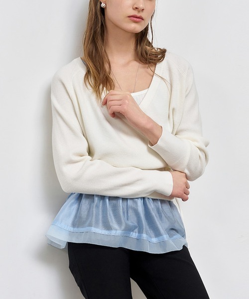GENERAL IDEA(ジェネラルアイデア)の「GENERAL IDEA/ジェネラルアイディア sheer layered shirring blouse ブラウス(キャミソール・レディース・ブラック/スカイブルー/クリーム・S/M/L)」の5枚目の写真