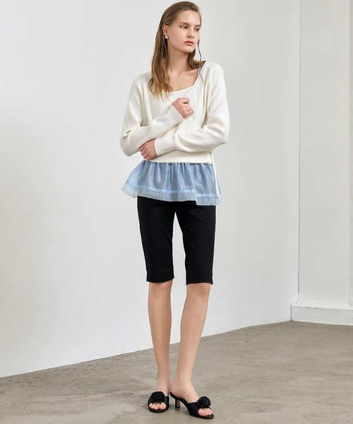 GENERAL IDEA(ジェネラルアイデア)の「GENERAL IDEA/ジェネラルアイディア sheer layered shirring blouse ブラウス(キャミソール・レディース・ブラック/スカイブルー/クリーム・S/M/L)」の6枚目の写真