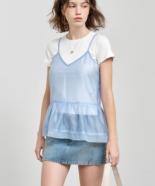 GENERAL IDEA(ジェネラルアイデア)の「GENERAL IDEA/ジェネラルアイディア sheer layered shirring blouse ブラウス(キャミソール・レディース・ブラック/スカイブルー/クリーム・S/M/L)」の4枚目の写真