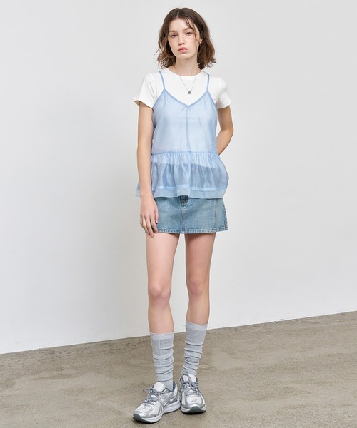 GENERAL IDEA(ジェネラルアイデア)の「GENERAL IDEA/ジェネラルアイディア sheer layered shirring blouse ブラウス(キャミソール・レディース・ブラック/スカイブルー/クリーム・S/M/L)」の7枚目の写真