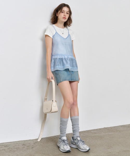 GENERAL IDEA(ジェネラルアイデア)の「GENERAL IDEA/ジェネラルアイディア sheer layered shirring blouse ブラウス(キャミソール・レディース・ブラック/スカイブルー/クリーム・S/M/L)」の8枚目の写真