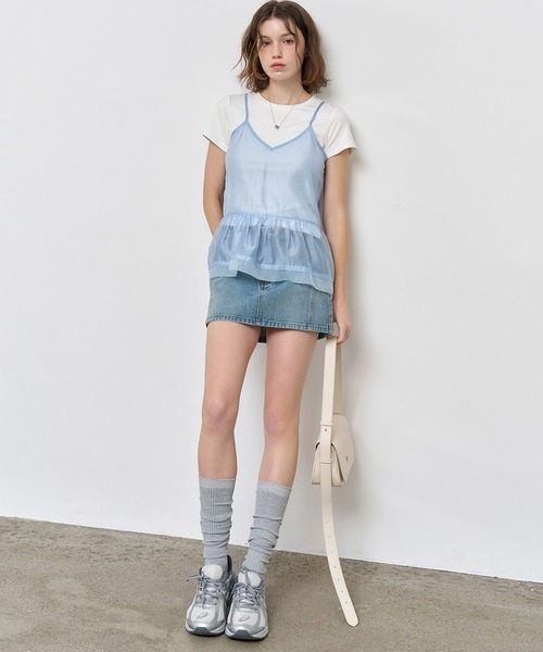 GENERAL IDEA(ジェネラルアイデア)の「GENERAL IDEA/ジェネラルアイディア sheer layered shirring blouse ブラウス(キャミソール・レディース・ブラック/スカイブルー/クリーム・S/M/L)」の9枚目の写真