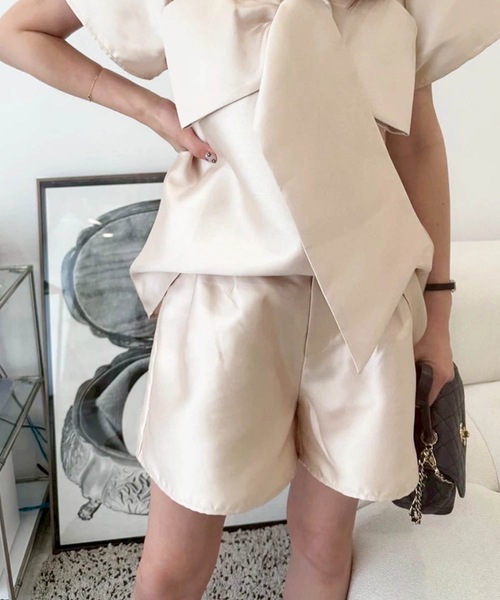 M y u(ミュー)の「サテン BIGリボンショートパンツ(その他パンツ・レディース・ベージュ系2/ベージュ系1/ブラック系1/ブラック系2・FREE)」の12枚目の写真