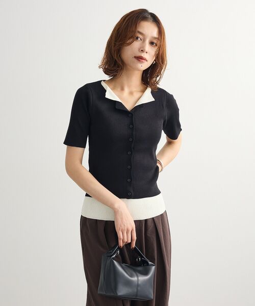 Petit fleur（プチフルール）の「・Petit Fleur バイカラーレイヤードニット（ニット/セーター・レディース・ブラック/ブラウン/ボルドー・FREE）」の4枚目の写真