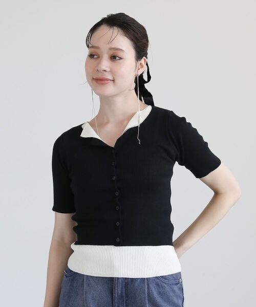 Petit fleur（プチフルール）の「・Petit Fleur バイカラーレイヤードニット（ニット/セーター・レディース・ブラック/ブラウン/ボルドー・FREE）」の17枚目の写真