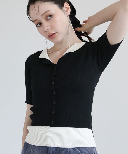 Petit fleur（プチフルール）の「・Petit Fleur バイカラーレイヤードニット（ニット/セーター・レディース・ブラック/ブラウン/ボルドー・FREE）」の12枚目の写真