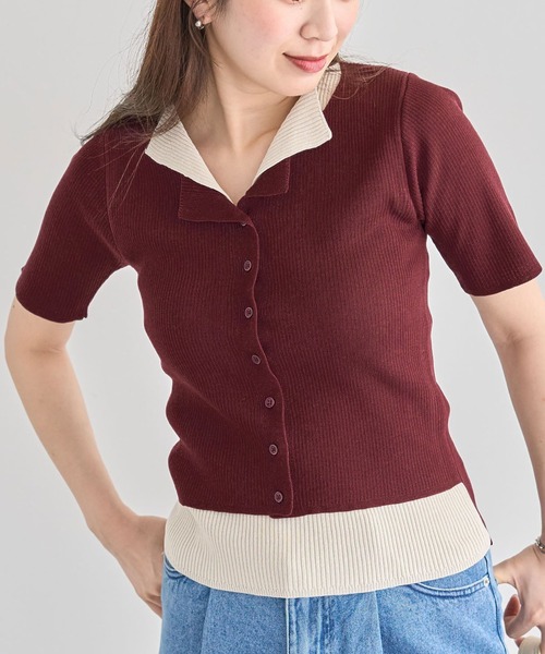 Petit fleur（プチフルール）の「・Petit Fleur バイカラーレイヤードニット（ニット/セーター・レディース・ブラック/ブラウン/ボルドー・FREE）」の3枚目の写真