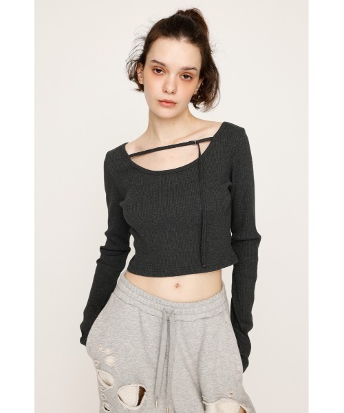 SLY(スライ)の「2WAY CUT RIB TOPS ツーウェイ カットリブ トップス 秋服(Tシャツ/カットソー・レディース・ブルー系その他/ライトブラック/杢グレー・1/2)」の5枚目の写真