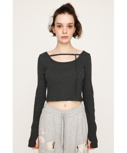 SLY(スライ)の「2WAY CUT RIB TOPS ツーウェイ カットリブ トップス 秋服(Tシャツ/カットソー・レディース・ブルー系その他/ライトブラック/杢グレー・1/2)」の7枚目の写真