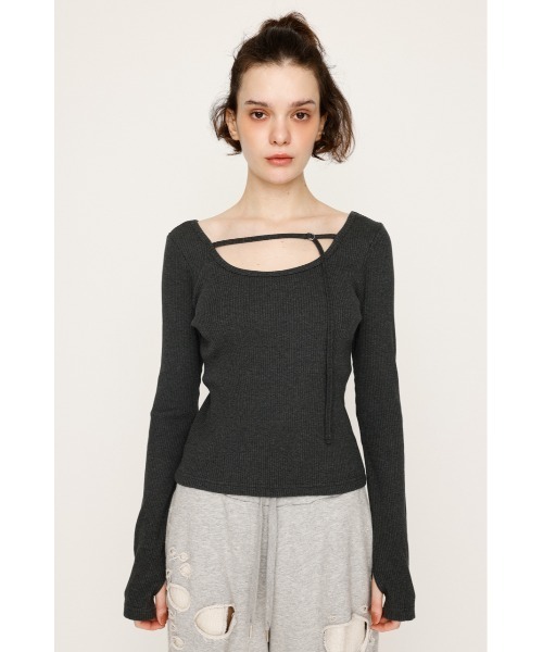 SLY(スライ)の「2WAY CUT RIB TOPS ツーウェイ カットリブ トップス 秋服(Tシャツ/カットソー・レディース・ブルー系その他/ライトブラック/杢グレー・1/2)」の8枚目の写真