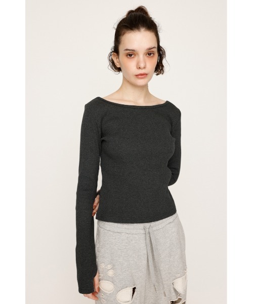 SLY(スライ)の「2WAY CUT RIB TOPS ツーウェイ カットリブ トップス 秋服(Tシャツ/カットソー・レディース・ブルー系その他/ライトブラック/杢グレー・1/2)」の9枚目の写真