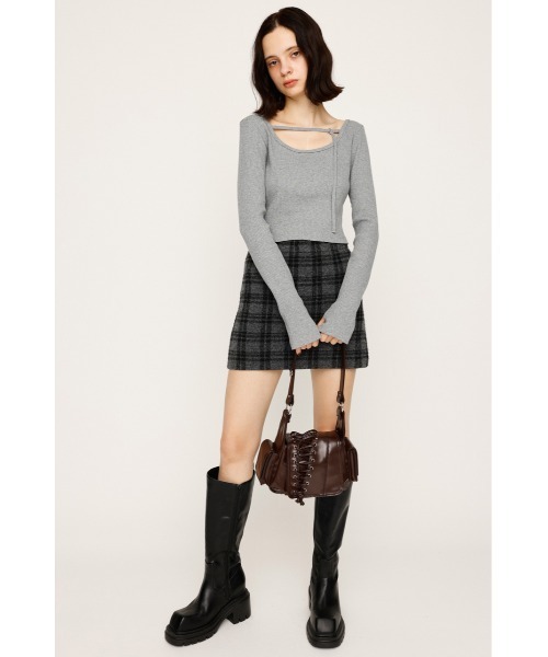 SLY(スライ)の「2WAY CUT RIB TOPS ツーウェイ カットリブ トップス 秋服(Tシャツ/カットソー・レディース・ブルー系その他/ライトブラック/杢グレー・1/2)」の11枚目の写真
