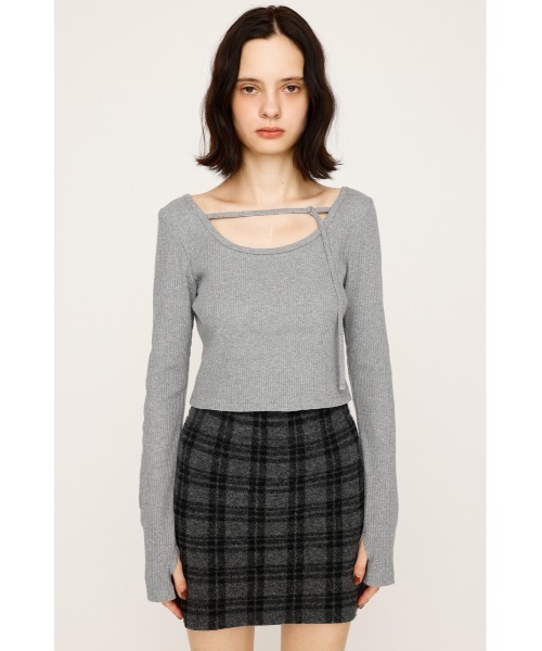 SLY(スライ)の「2WAY CUT RIB TOPS ツーウェイ カットリブ トップス 秋服(Tシャツ/カットソー・レディース・ブルー系その他/ライトブラック/杢グレー・1/2)」の15枚目の写真