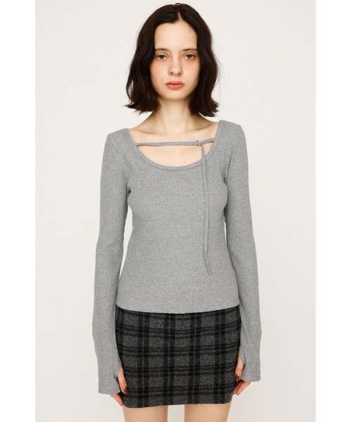 SLY(スライ)の「2WAY CUT RIB TOPS ツーウェイ カットリブ トップス 秋服(Tシャツ/カットソー・レディース・ブルー系その他/ライトブラック/杢グレー・1/2)」の16枚目の写真