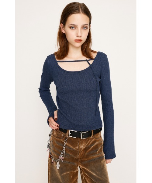 SLY(スライ)の「2WAY CUT RIB TOPS ツーウェイ カットリブ トップス 秋服(Tシャツ/カットソー・レディース・ブルー系その他/ライトブラック/杢グレー・1/2)」の21枚目の写真