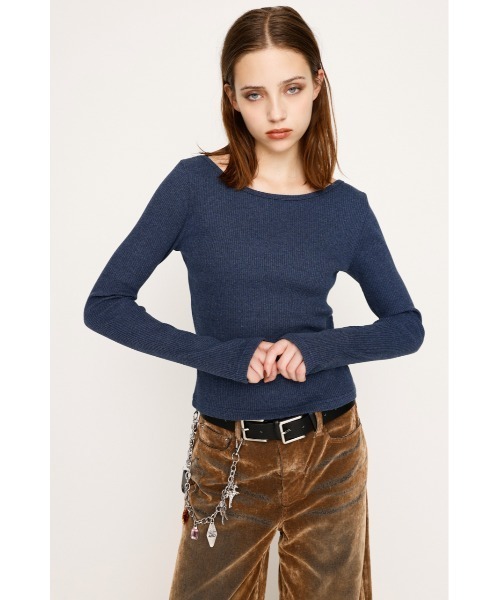 SLY(スライ)の「2WAY CUT RIB TOPS ツーウェイ カットリブ トップス 秋服(Tシャツ/カットソー・レディース・ブルー系その他/ライトブラック/杢グレー・1/2)」の22枚目の写真
