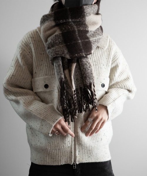 RUUBON（ルーボン）の「【RUUBON】 soft volume check muffler / ソフトボリュームチェックマフラー（マフラー・メンズ・ブラウン/ベージュ・FREE）」の4枚目の写真