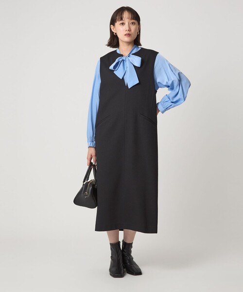 green label relaxing（グリーンレーベルリラクシング）の「［size SHORTあり］カルゼ キーネック ジャンパースカート（ジャンパースカート・レディース・グレー/ブラック/ブラウン・SHORT/FREE）」の22枚目の写真