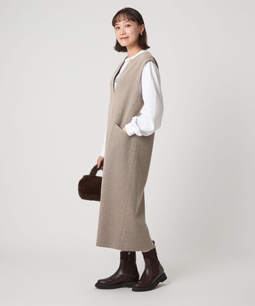 green label relaxing（グリーンレーベルリラクシング）の「［size SHORTあり］カルゼ キーネック ジャンパースカート（ジャンパースカート・レディース・グレー/ブラック/ブラウン・SHORT/FREE）」の4枚目の写真