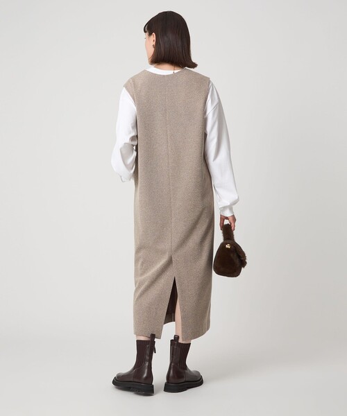 green label relaxing（グリーンレーベルリラクシング）の「［size SHORTあり］カルゼ キーネック ジャンパースカート（ジャンパースカート・レディース・グレー/ブラック/ブラウン・SHORT/FREE）」の5枚目の写真