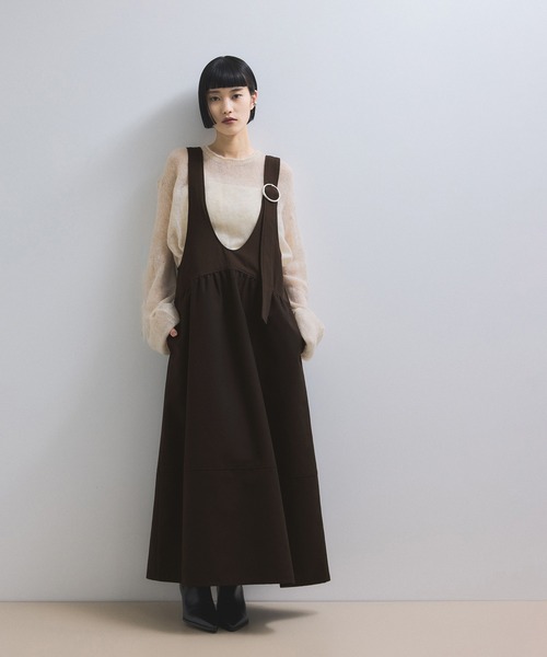 ADAM ET ROPE'（アダムエロペ）の「【WEB限定】ディープネックAラインワンピース（ワンピース・レディース・チャコールグレー/ブラック系その他/ブラウン系その他・36/38）」の3枚目の写真