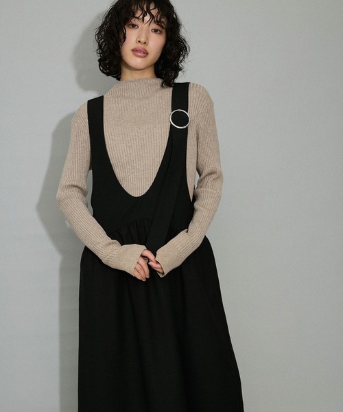 アダムエロペ ディープネックAラインワンピース　ダークグレー ADAM ET ROPE'（アダムエロペ） ワンピース 「WEB限定」ディープネック