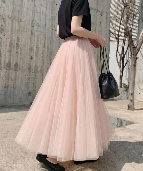 cammie(キャミー)の「チュールフレアスカート(スカート・レディース・ブラック/アイボリー・L/M)」の2枚目の写真