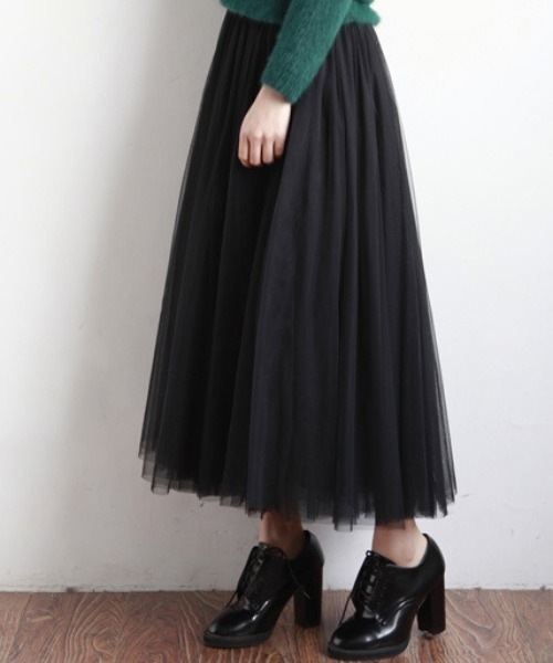 cammie(キャミー)の「チュールフレアスカート(スカート・レディース・ブラック/アイボリー・L/M)」の5枚目の写真