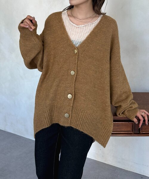 セール】ヤクライクGOLDボタンVネックカーディガン（カーディガン