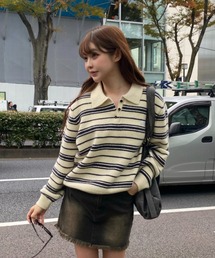 RAY CASSIN | ボーダーポロ襟ニット(ニット/セーター)