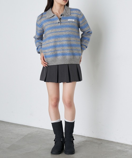 RAY CASSIN（レイカズン）の「ボーダーポロ襟ニット（ニット/セーター・レディース・ブラウン/ホワイト/ブルー・FREE）」の4枚目の写真