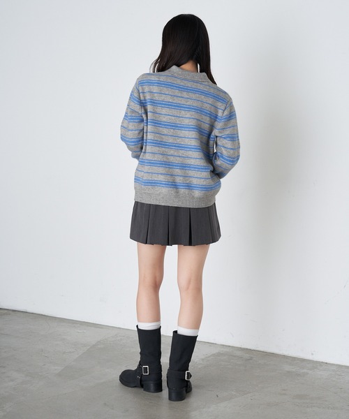 RAY CASSIN（レイカズン）の「ボーダーポロ襟ニット（ニット/セーター・レディース・ブラウン/ホワイト/ブルー・FREE）」の6枚目の写真