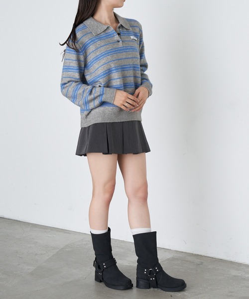 RAY CASSIN（レイカズン）の「ボーダーポロ襟ニット（ニット/セーター・レディース・ブラウン/ホワイト/ブルー・FREE）」の7枚目の写真