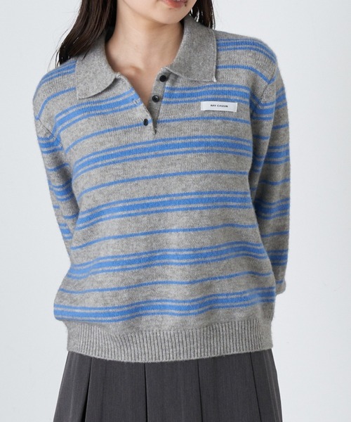 RAY CASSIN（レイカズン）の「ボーダーポロ襟ニット（ニット/セーター・レディース・ブラウン/ホワイト/ブルー・FREE）」の10枚目の写真