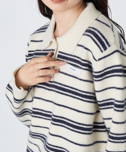 RAY CASSIN（レイカズン）の「ボーダーポロ襟ニット（ニット/セーター・レディース・ブラウン/ホワイト/ブルー・FREE）」の9枚目の写真
