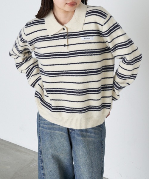 RAY CASSIN（レイカズン）の「ボーダーポロ襟ニット（ニット/セーター・レディース・ブラウン/ホワイト/ブルー・FREE）」の11枚目の写真