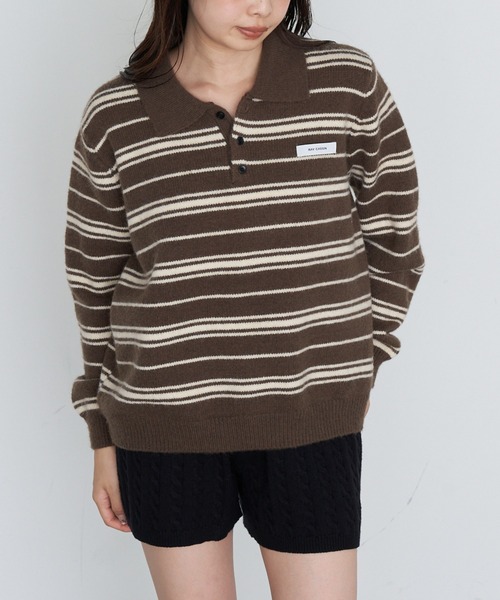 RAY CASSIN（レイカズン）の「ボーダーポロ襟ニット（ニット/セーター・レディース・ブラウン/ホワイト/ブルー・FREE）」の13枚目の写真