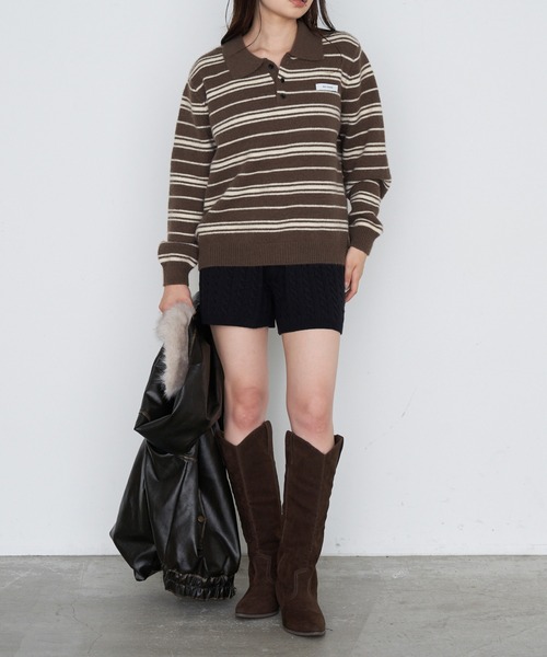 RAY CASSIN（レイカズン）の「ボーダーポロ襟ニット（ニット/セーター・レディース・ブラウン/ホワイト/ブルー・FREE）」の17枚目の写真