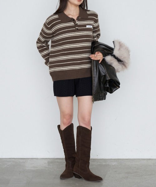 RAY CASSIN（レイカズン）の「ボーダーポロ襟ニット（ニット/セーター・レディース・ブラウン/ホワイト/ブルー・FREE）」の21枚目の写真