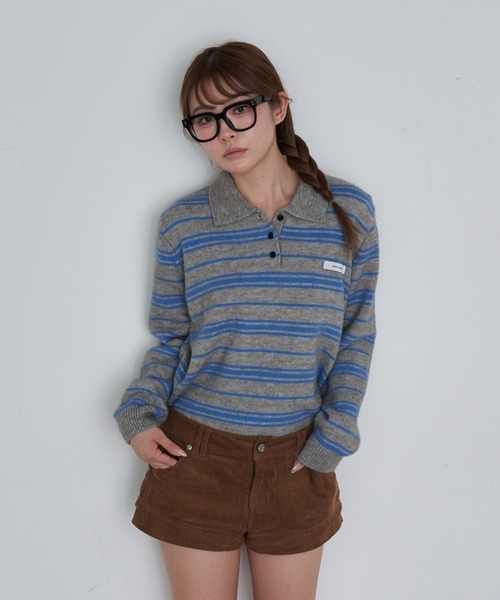 RAY CASSIN（レイカズン）の「ボーダーポロ襟ニット（ニット/セーター・レディース・ブラウン/ホワイト/ブルー・FREE）」の22枚目の写真