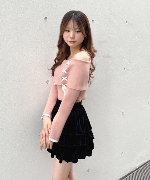 one way（ワンウェイ）の「レーシングオフショルニット（ニット/セーター・レディース・ベージュ/ホワイト/ピンク/グレー/ピンクベージュ・FREE）」の4枚目の写真