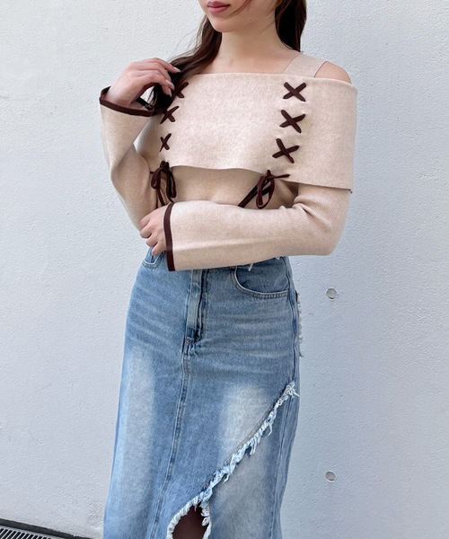 one way（ワンウェイ）の「レーシングオフショルニット（ニット/セーター・レディース・ベージュ/ホワイト/ピンク/グレー/ピンクベージュ・FREE）」の13枚目の写真