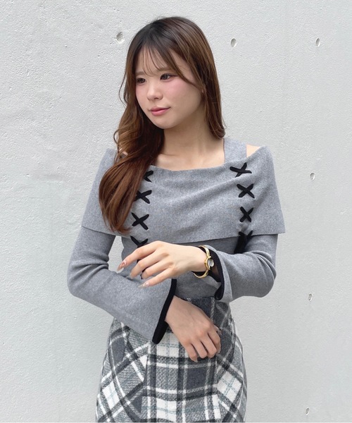 one way(ワンウェイ)の「レーシングオフショルニット(ニット/セーター・レディース・ベージュ/ホワイト/ピンク/グレー/ピンクベージュ・FREE)」の19枚目の写真