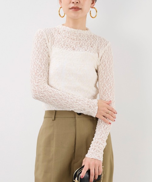 MICA&DEAL（マイカ＆ディール）の「レースボトルネックプルオーバー（Tシャツ/カットソー・レディース・オフホワイト/ブラック・FREE）」の2枚目の写真