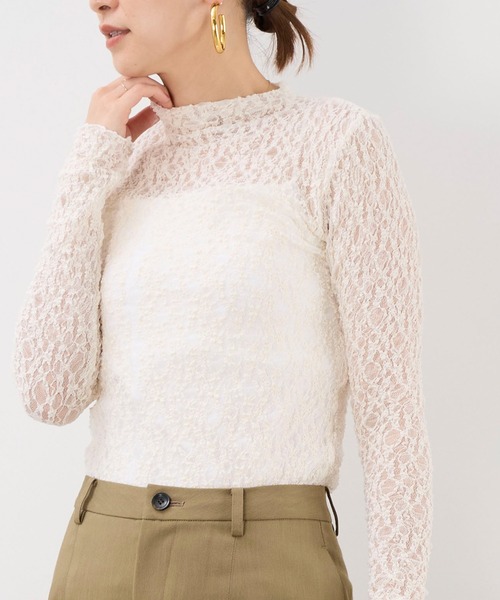 MICA&DEAL（マイカ＆ディール）の「レースボトルネックプルオーバー（Tシャツ/カットソー・レディース・オフホワイト/ブラック・FREE）」の3枚目の写真