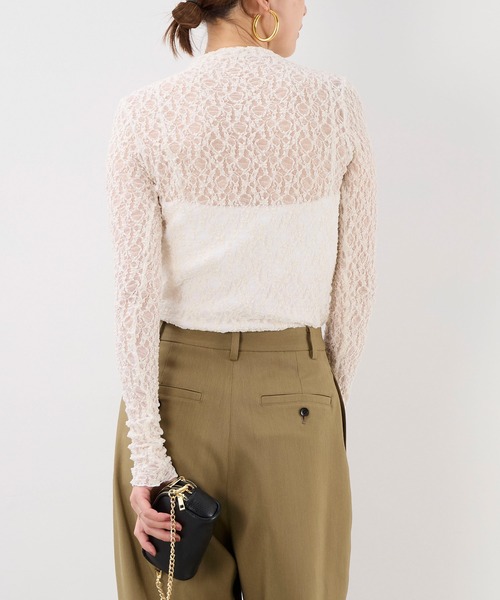 MICA&DEAL（マイカ＆ディール）の「レースボトルネックプルオーバー（Tシャツ/カットソー・レディース・オフホワイト/ブラック・FREE）」の6枚目の写真