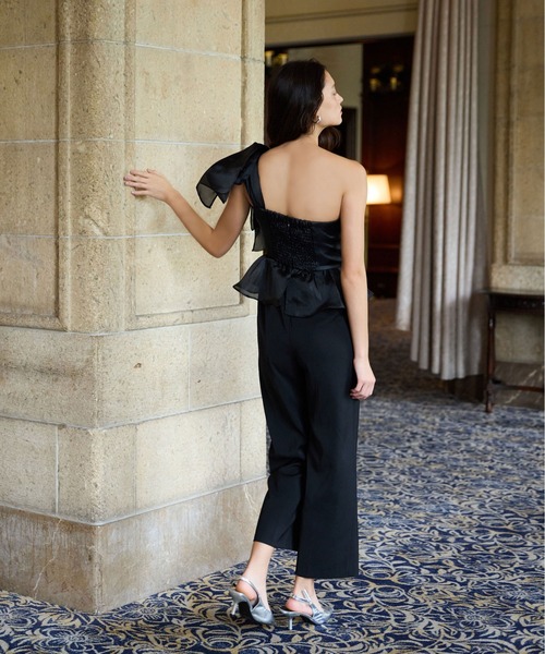 ビッグリボンペプラムオールインワン（つなぎ/オールインワン