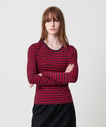 ＜ATTISESSION＞シャーリング ボーダー プルオーバー トップス