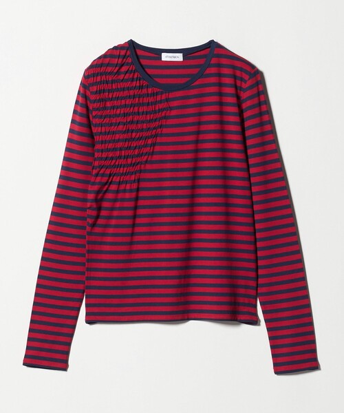 ATTISESSION(アティセッション)の「<ATTISESSION>シャーリング ボーダー プルオーバー トップス(Tシャツ/カットソー・レディース・レッド/ダークグレー・FREE)」の12枚目の写真